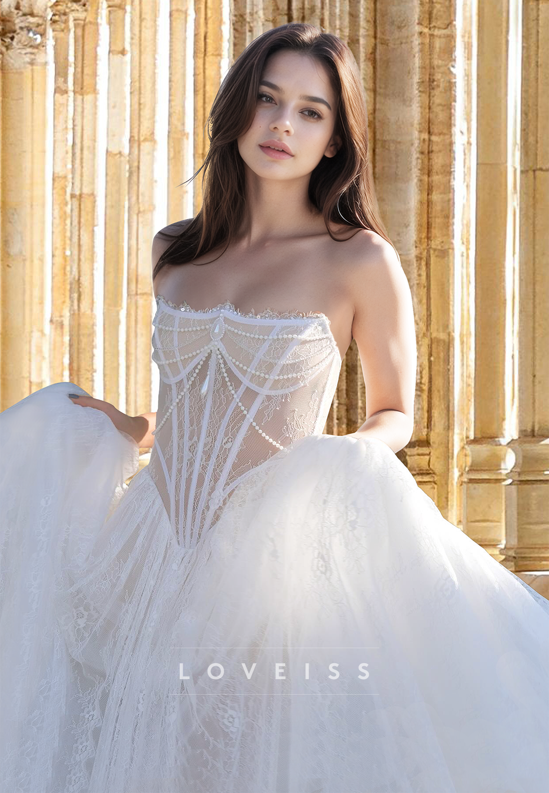 Off-Shoulder Sleeveless Appliques Pleated A-Line Wedding Dress