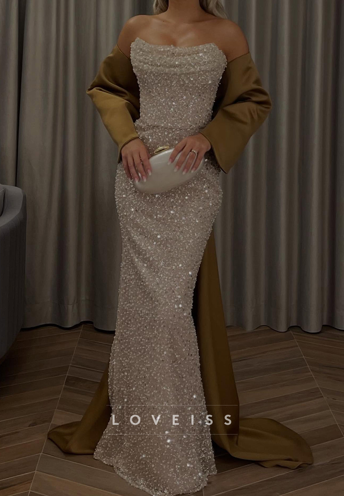 Off-Shoulder Sleeveless Beaded Embroidery Mermaid Evening Dress