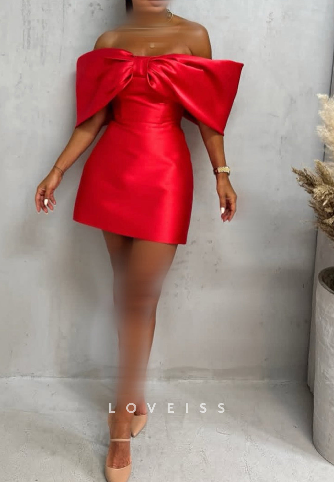 Off-Shoulder Sleeveless Bow Satin Sheath Party Homecoming Dress