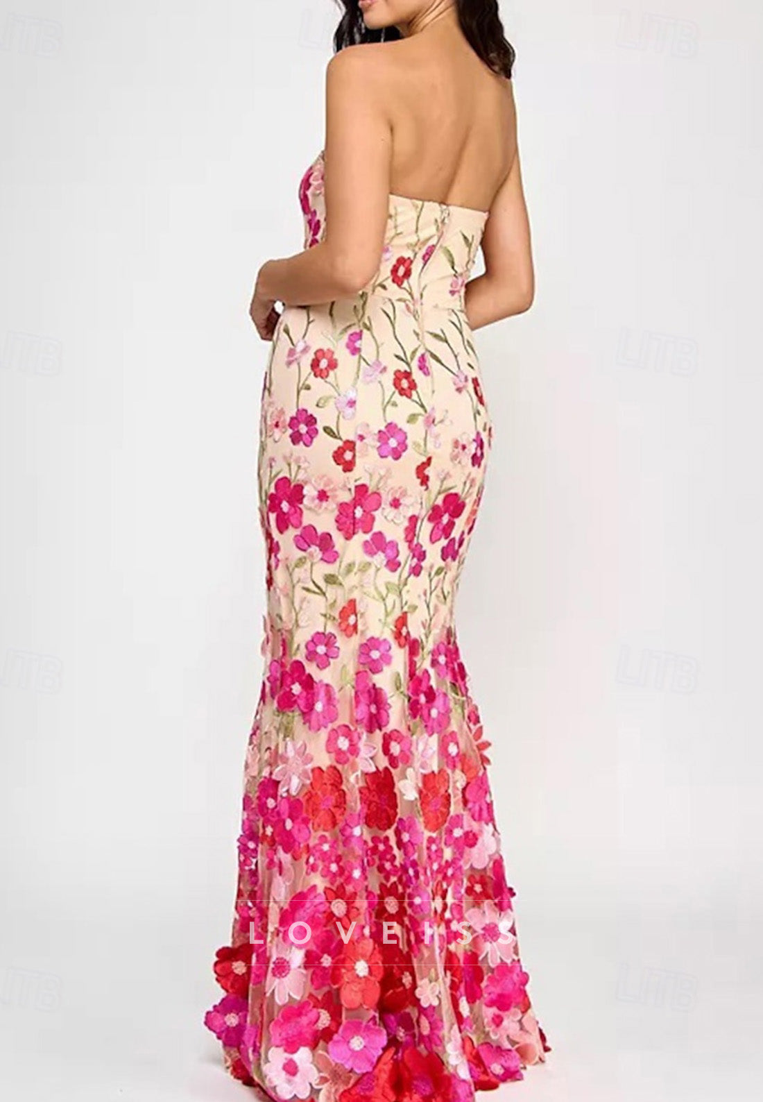 Off-Shoulder Sleeveless Floral Appliques Mermaid Evening Dress