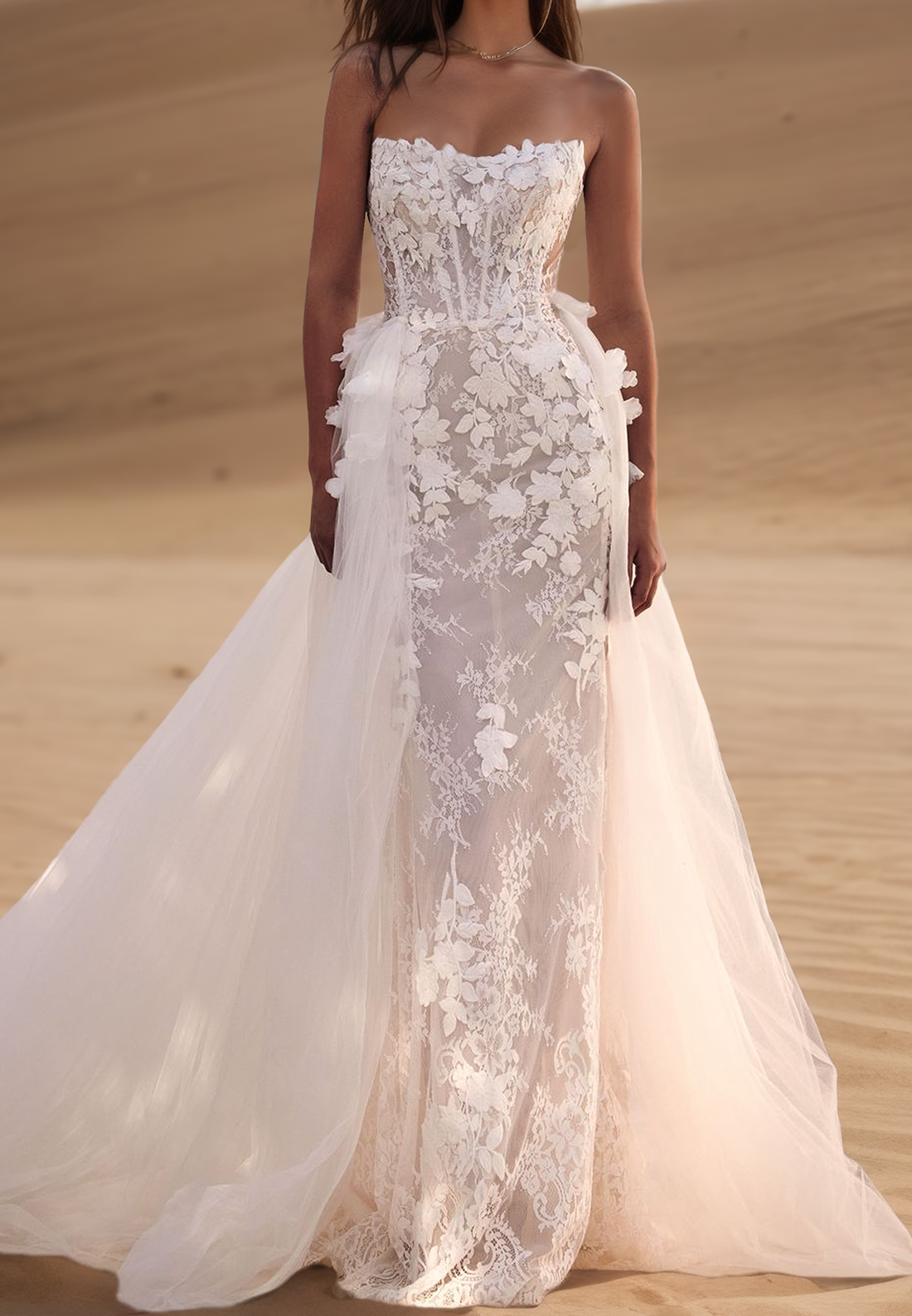 Off-Shoulder Sleeveless Floral Appliques Sheath Beach Wedding Dress