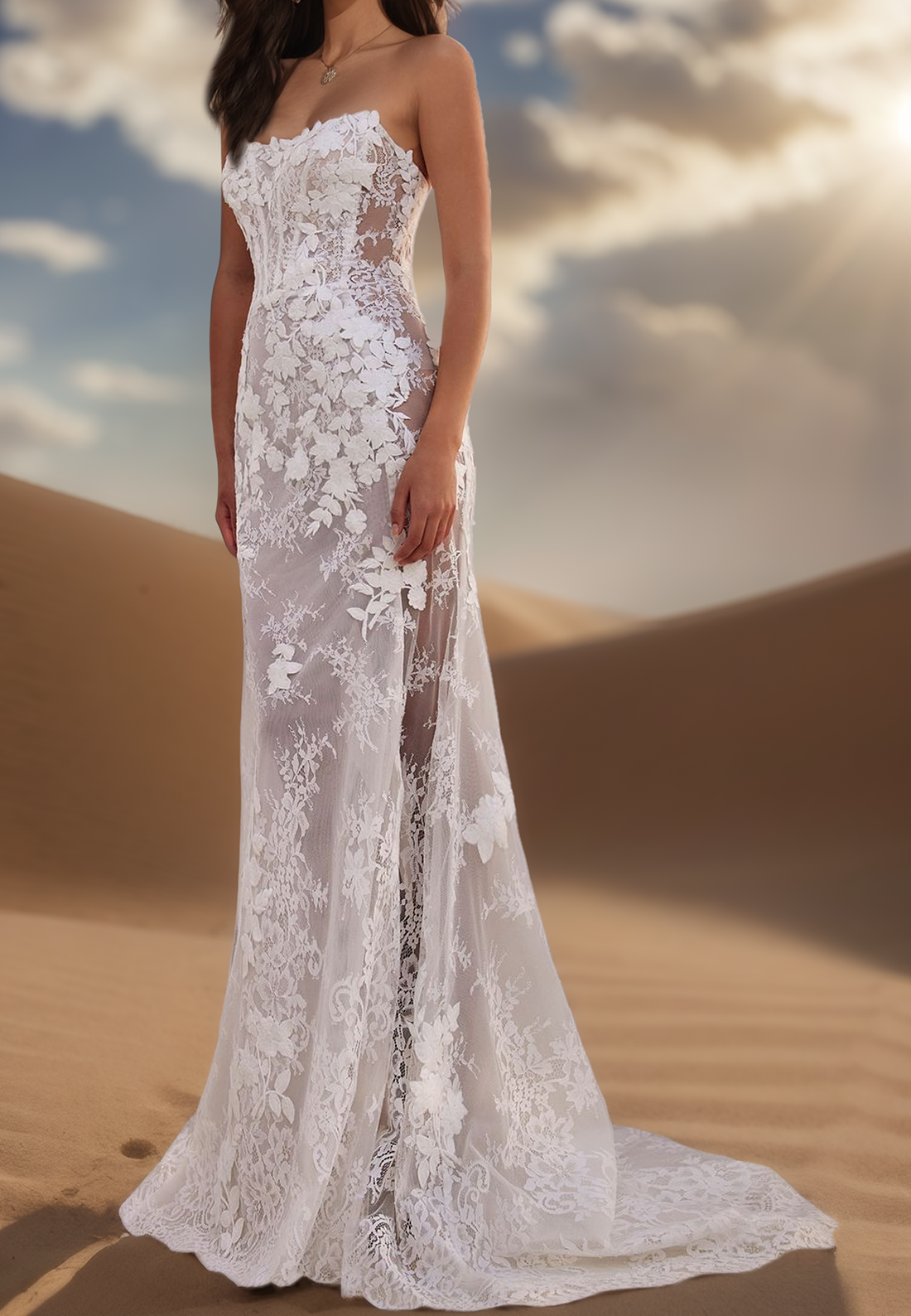 Off-Shoulder Sleeveless Floral Appliques Sheath Beach Wedding Dress
