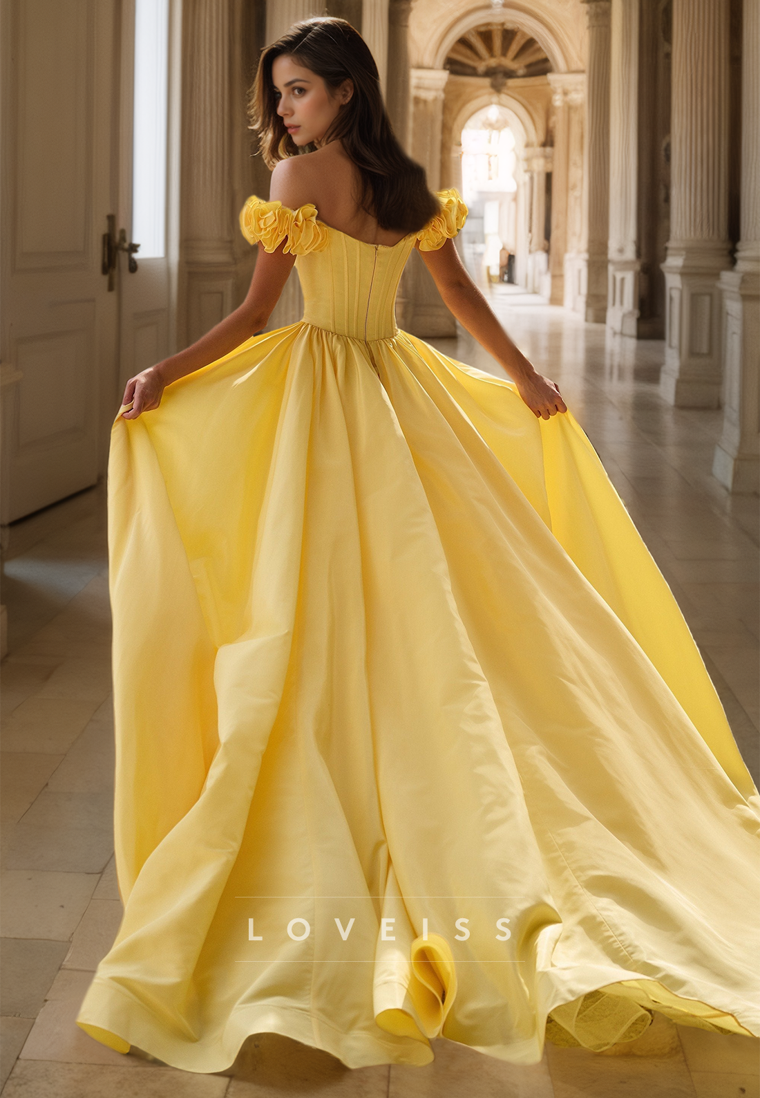 Off-Shoulder Sleeveless Floral Embellished Mermaid Prom Dress