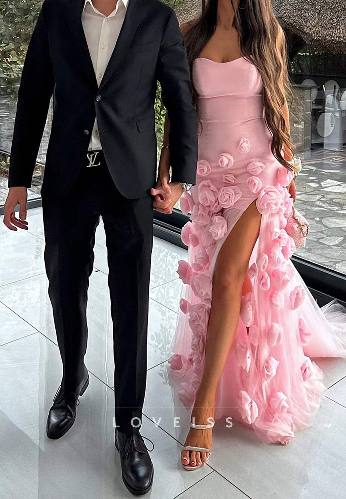 Off-Shoulder Sleeveless Evening Dress Floral Embellished Sheath Party Dress