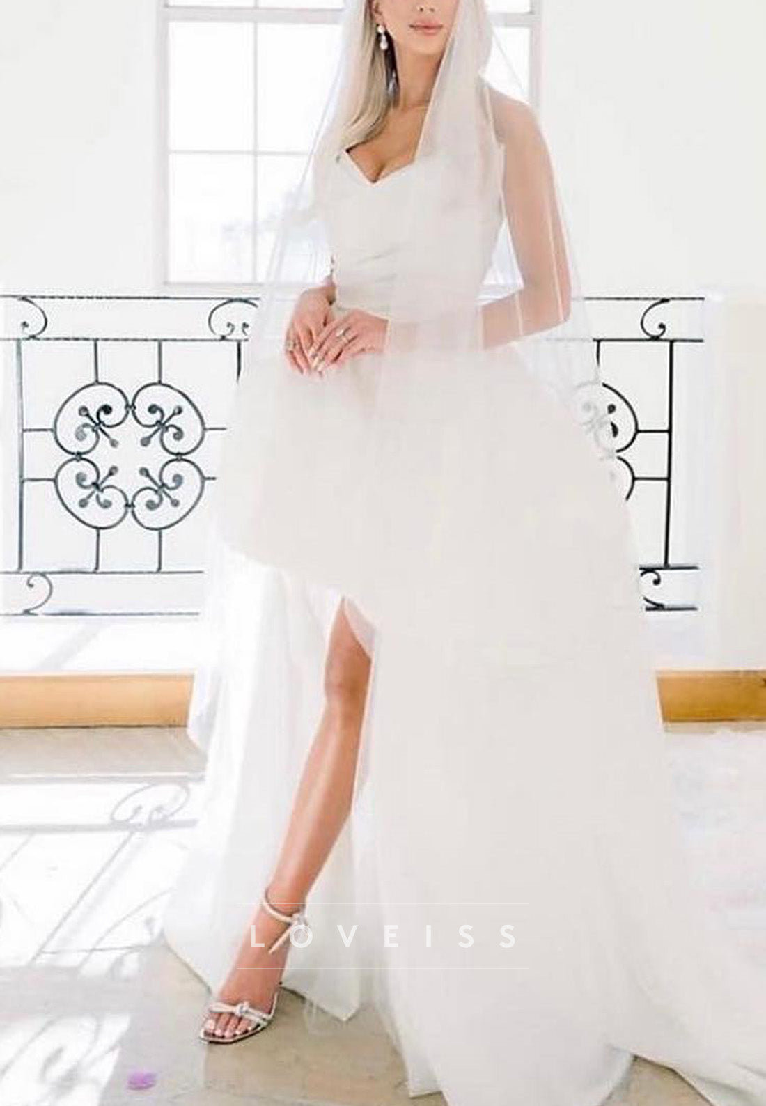 V-Neck Sleeveless High Low A-Line Summer Wedding Dress