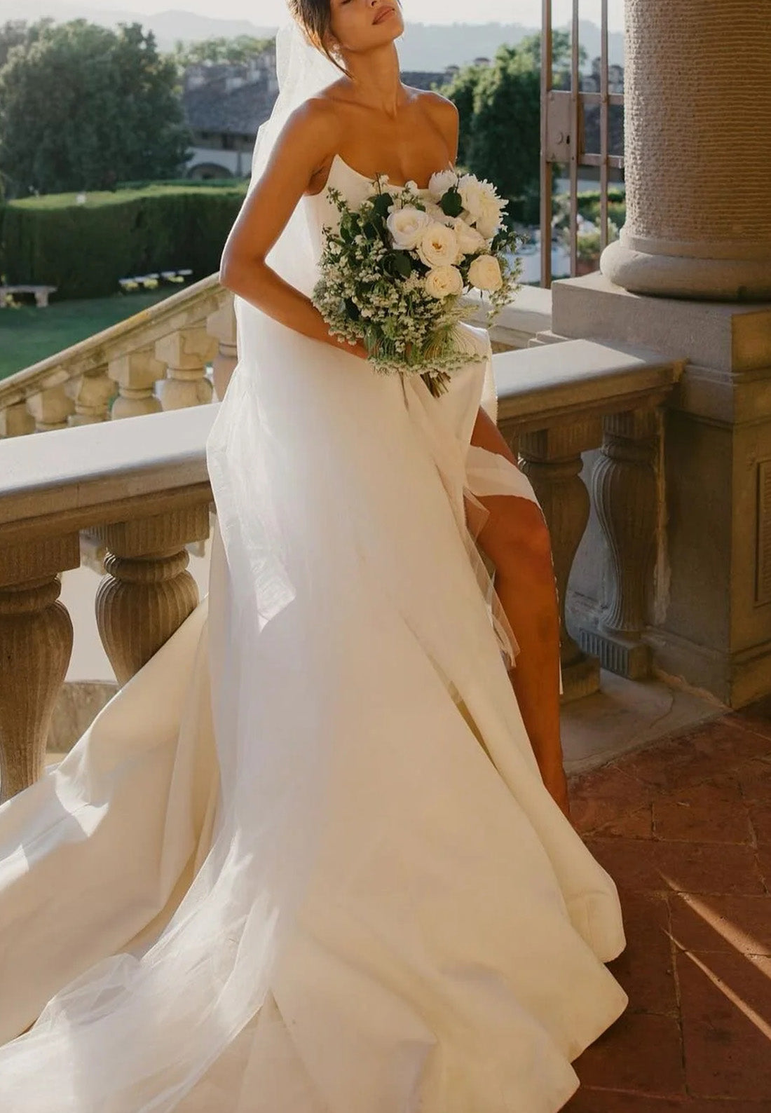 Off-Shoulder Sleeveless High Slit A-Line Wedding Dress