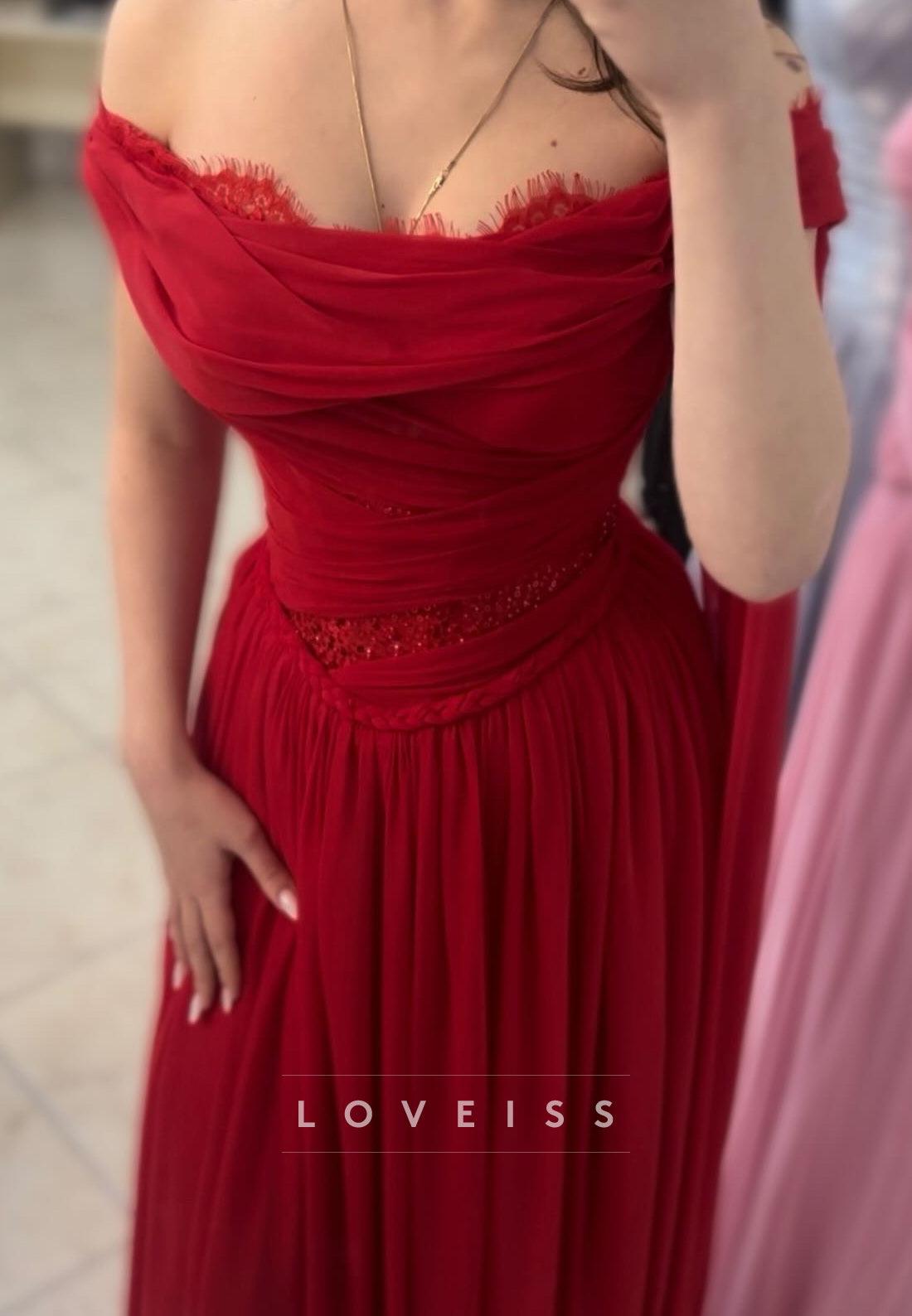 Off-Shoulder Sleeveless Pleated A-Line Prom Dress