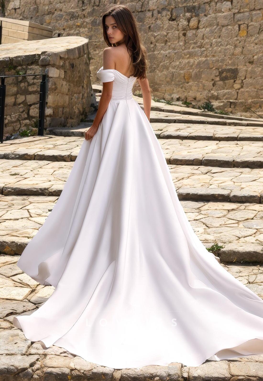 Off-Shoulder Sleeveless Pleated A-Line Wedding Dress