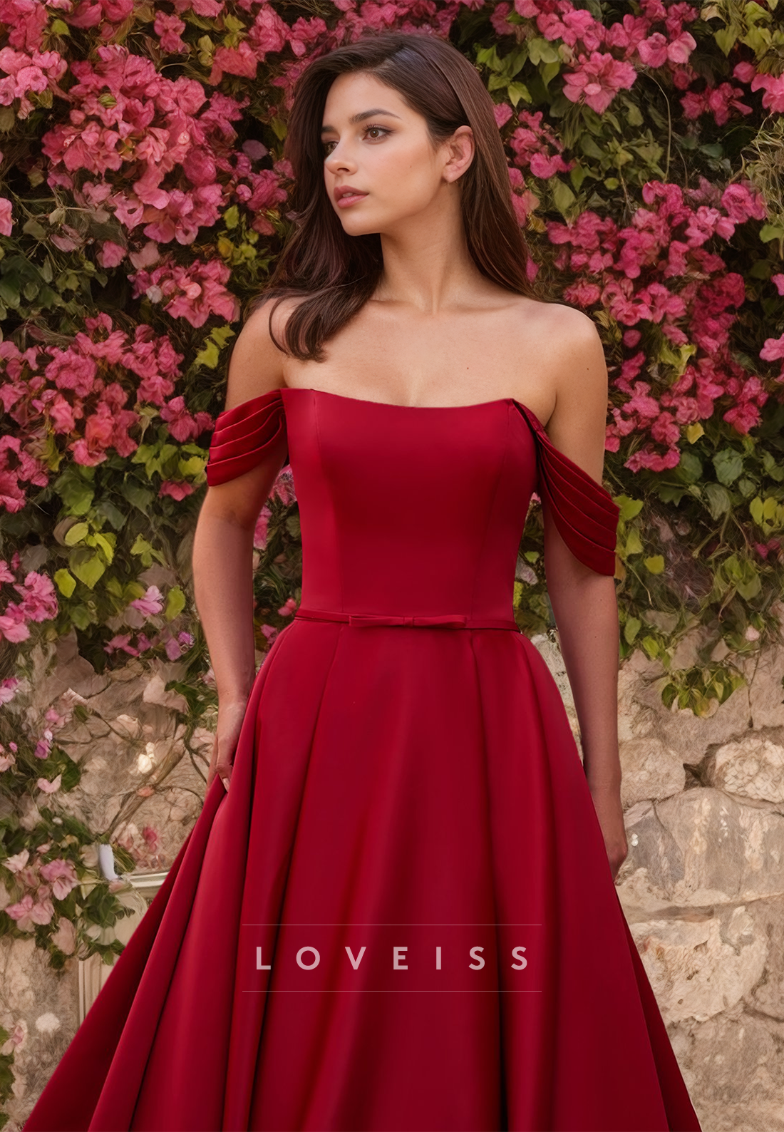 Off-Shoulder Sleeveless Pleated A-Line Wedding Dress