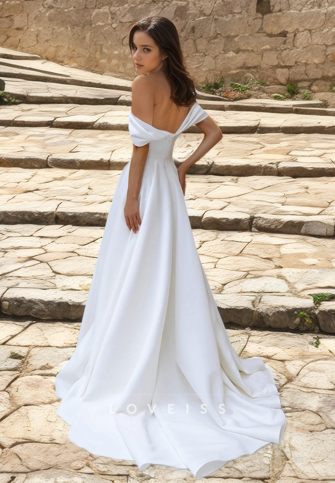 Off-Shoulder Sleeveless Pleated A-Line Wedding Dress