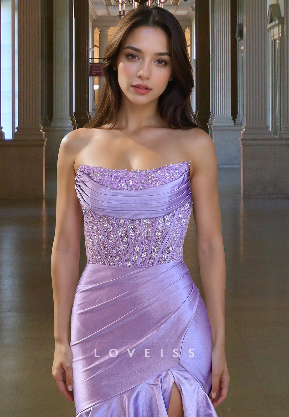 Off-Shoulder Sleeveless Pleated Beaded Tiered Mermaid Prom Dress