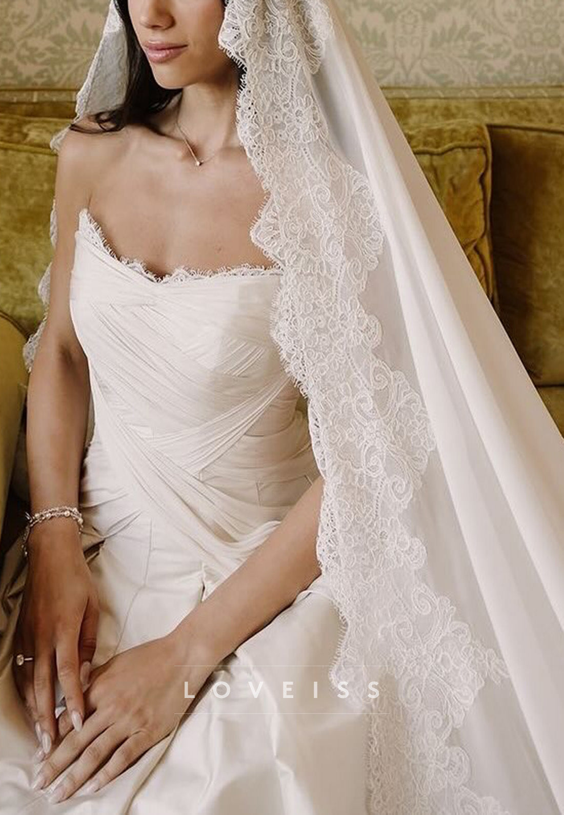 Off-Shoulder Sleeveless Pleated Satin A-Line Elegant Wedding Dress