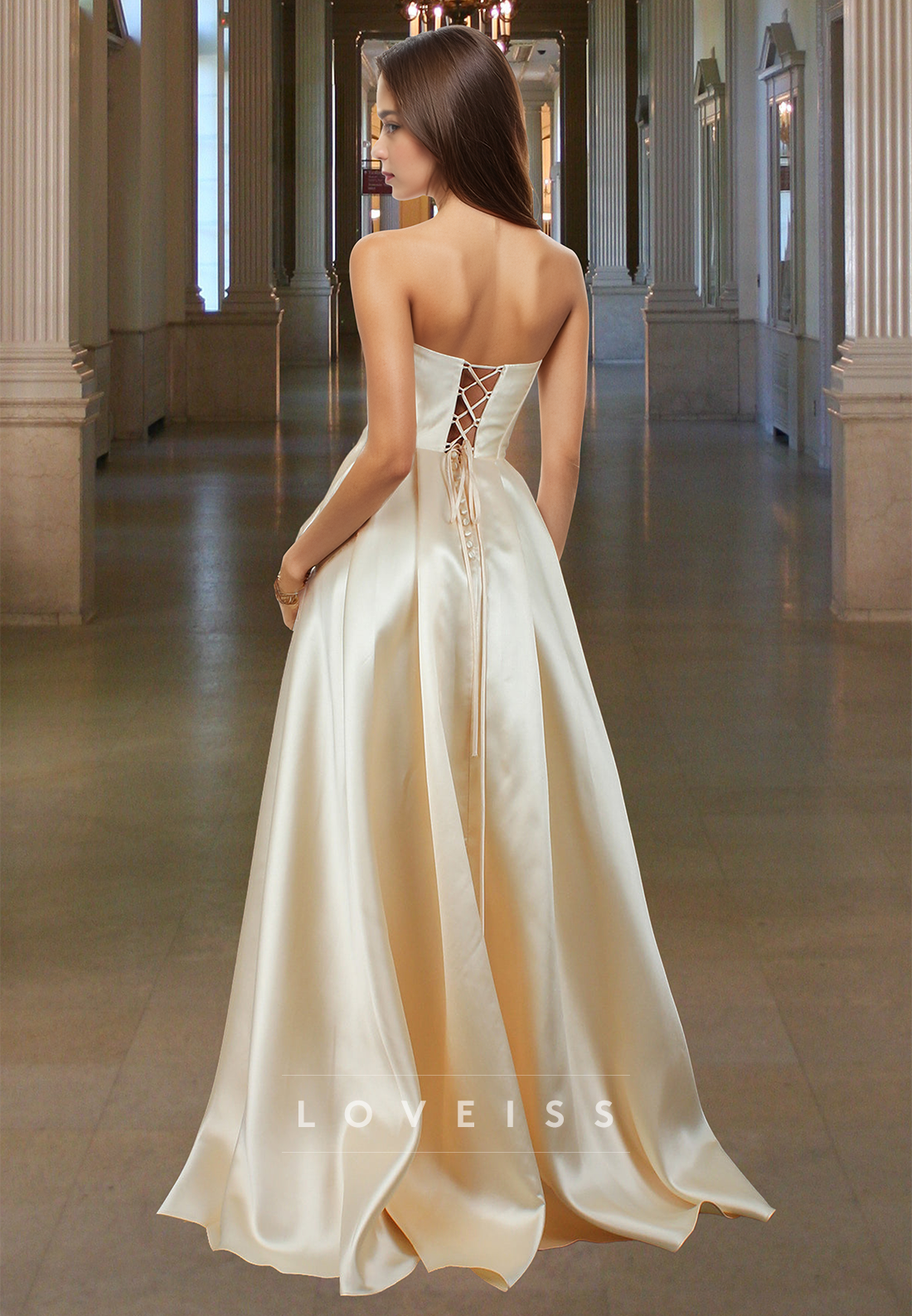 Off-Shoulder Sleeveless Pleated Satin A-Line Prom Dress