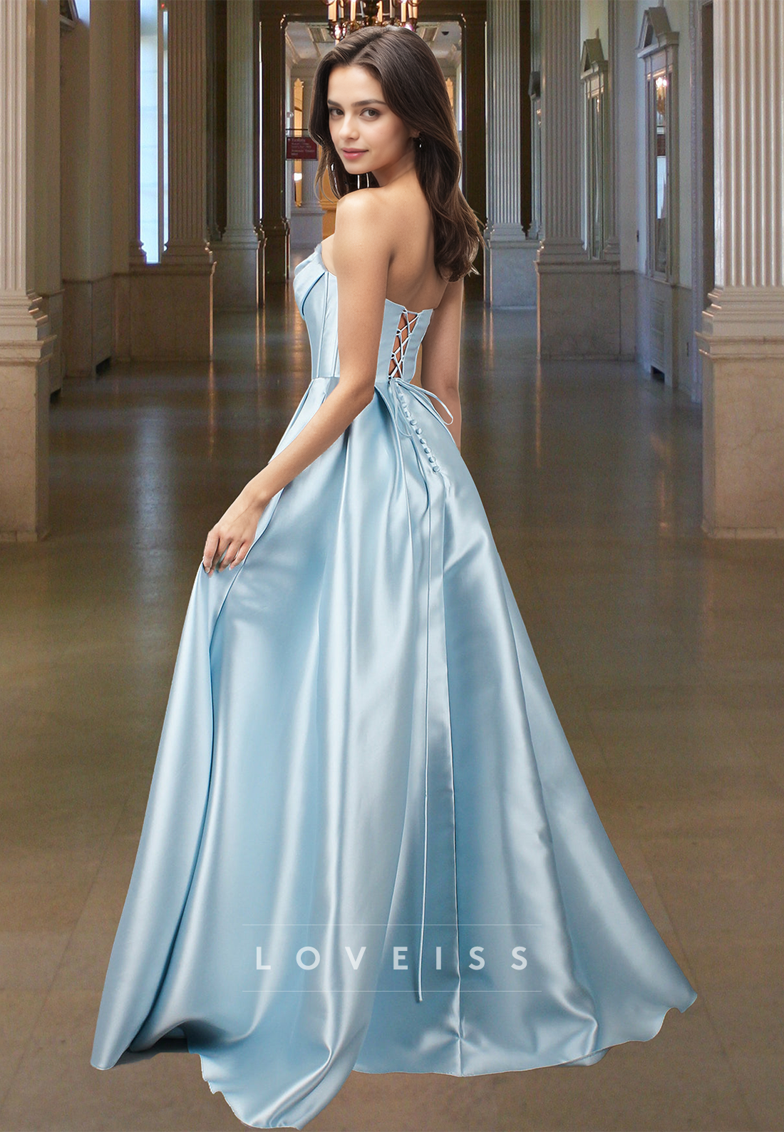 Off-Shoulder Sleeveless Pleated Satin A-Line Prom Dress