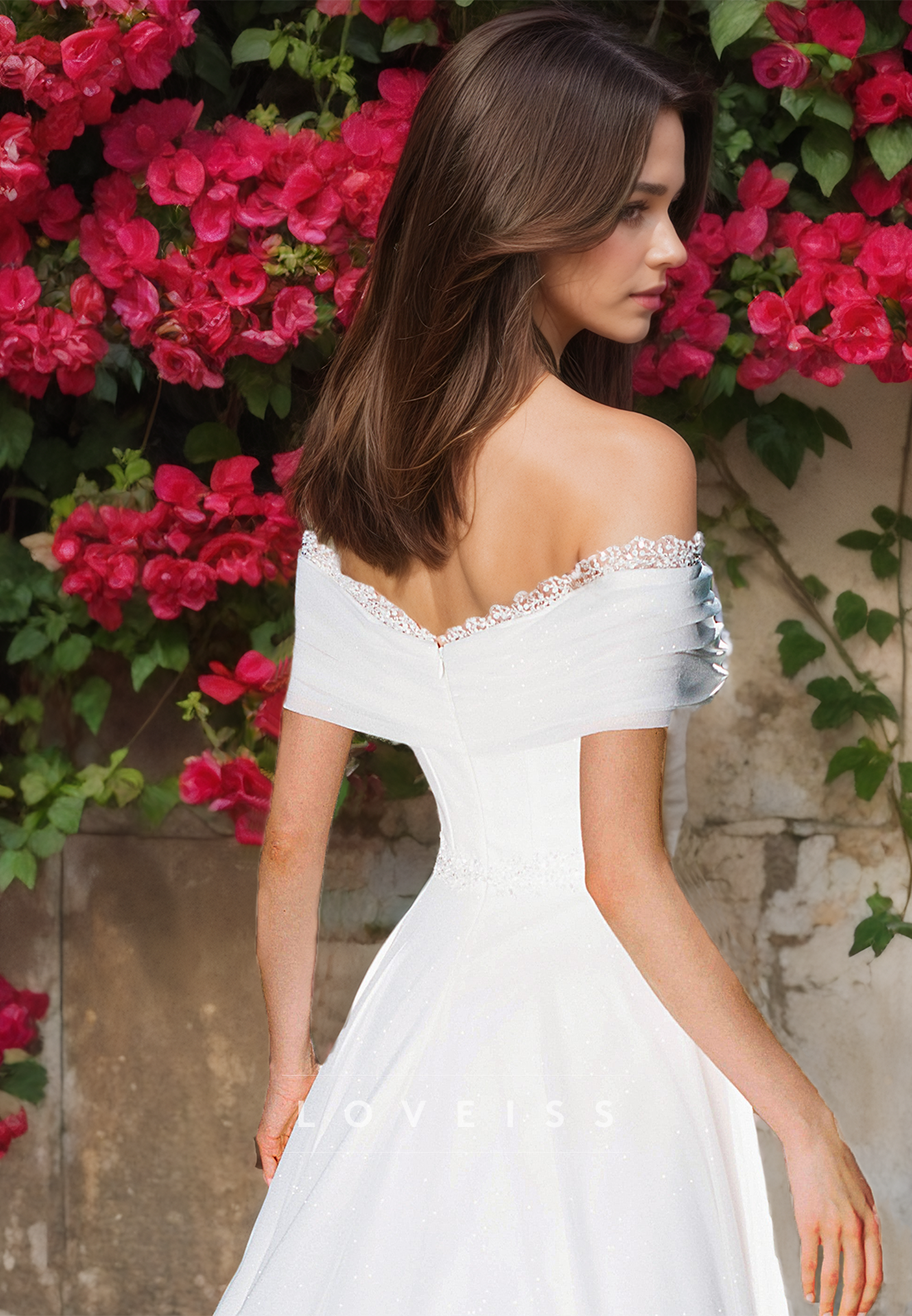 Off-Shoulder Sleeveless Pleated Sleek A-Line Simple Wedding Dress