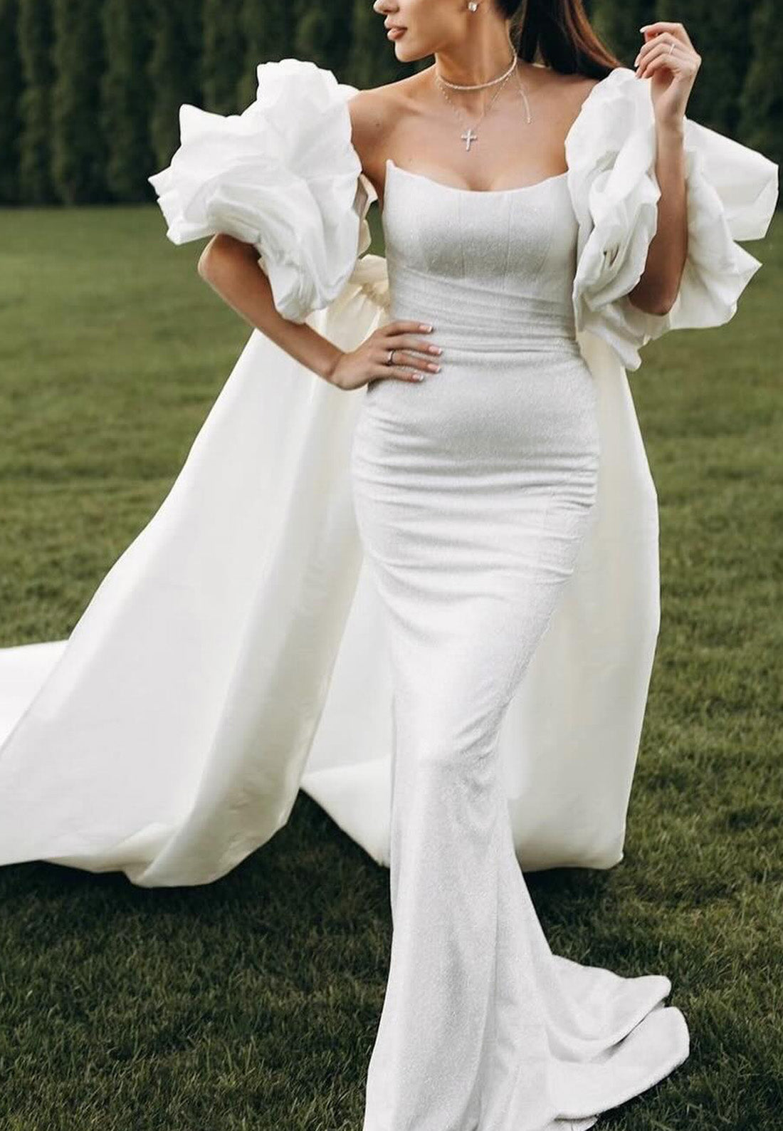 Off-Shoulder Sleeveless Pleated Sleek Beach Wedding Dress
