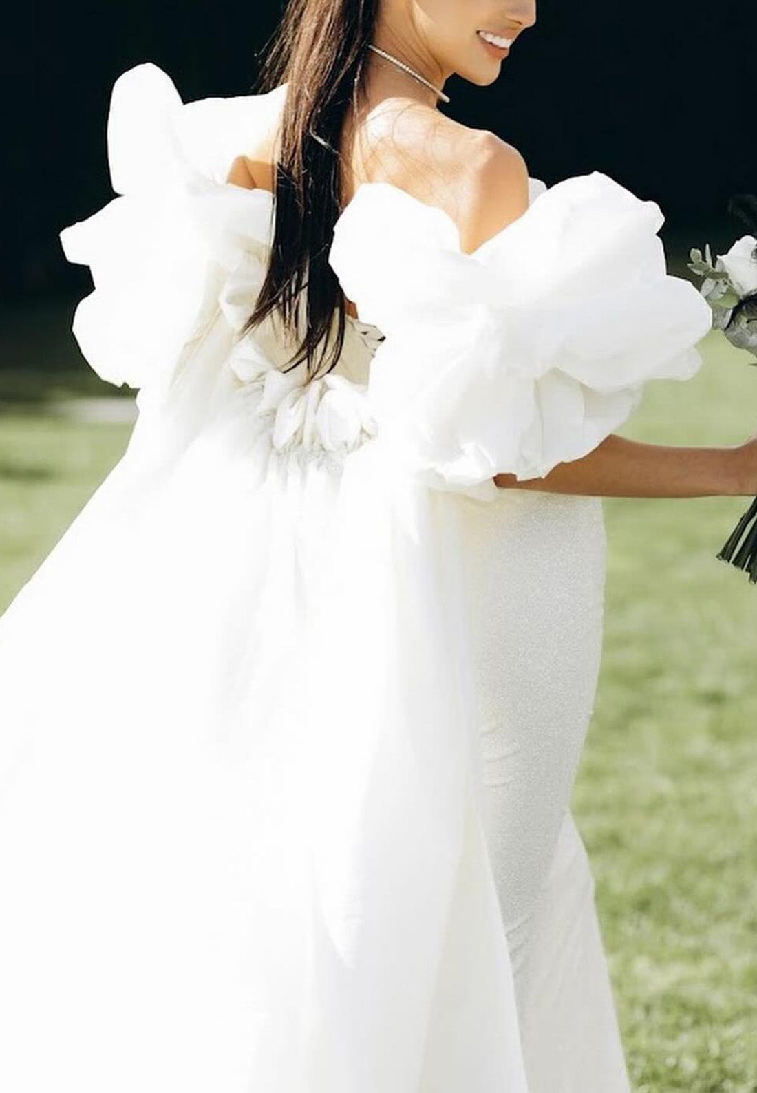 Off-Shoulder Sleeveless Pleated Sleek Beach Wedding Dress
