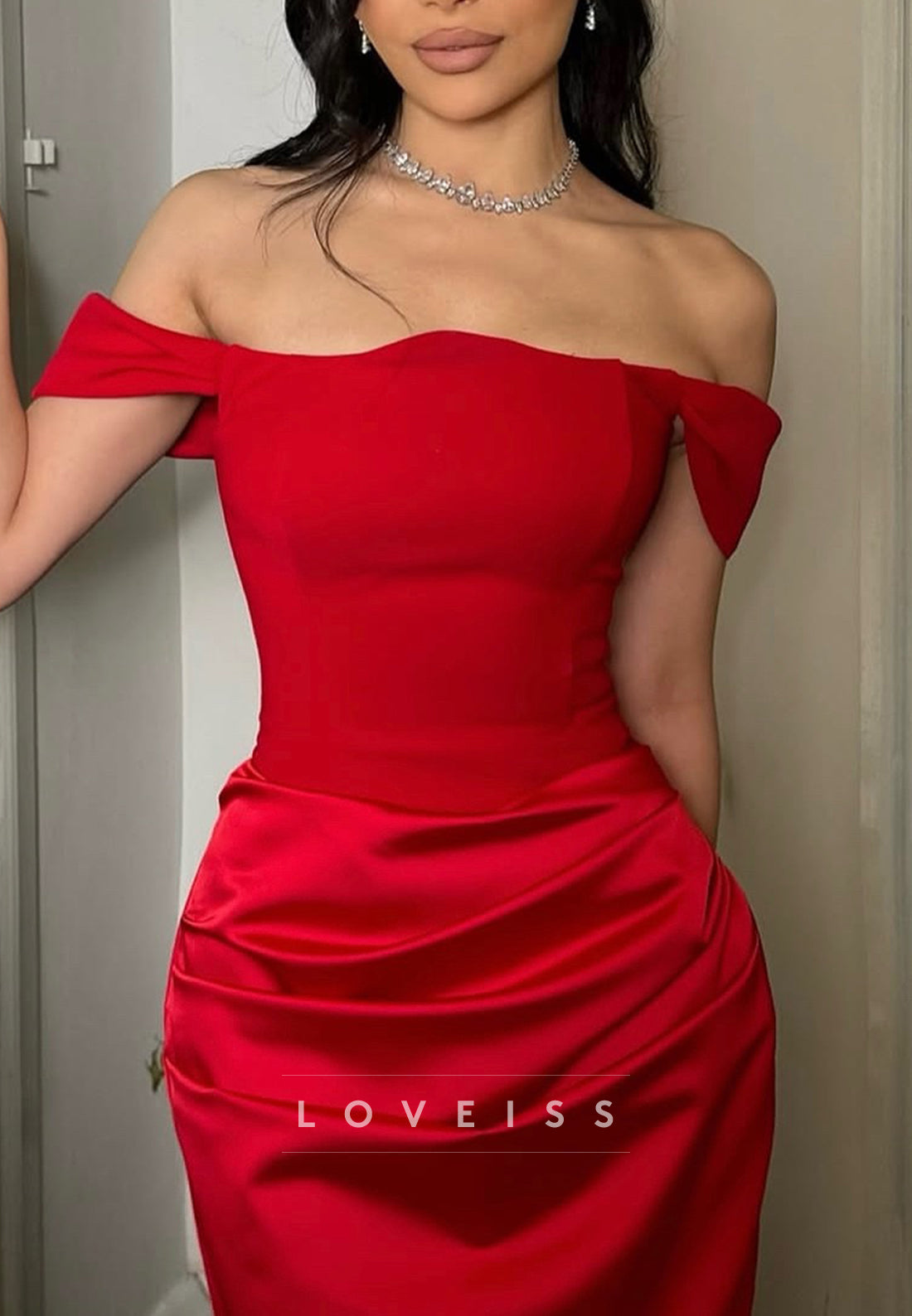 Off-Shoulder Sleeveless Ruched Prom Dress Mermaid Evening Dress