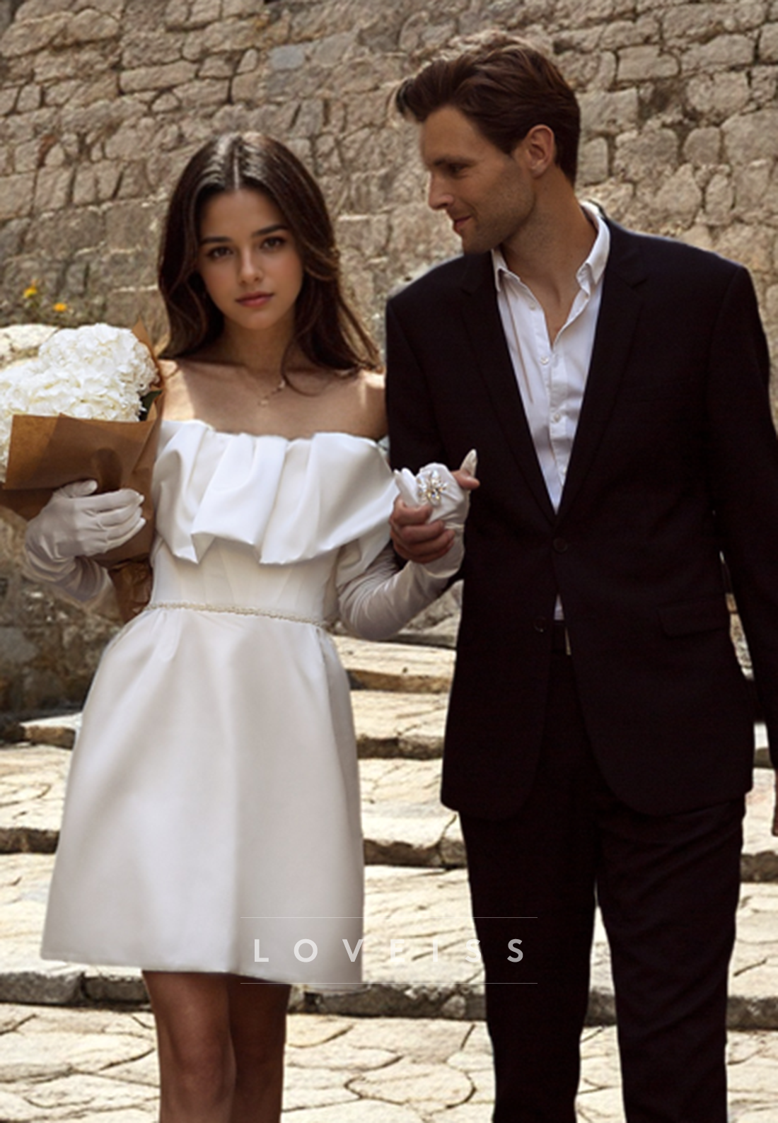 Off-Shoulder Sleeveless Ruffled Sleek A-Line Beach Wedding Dress