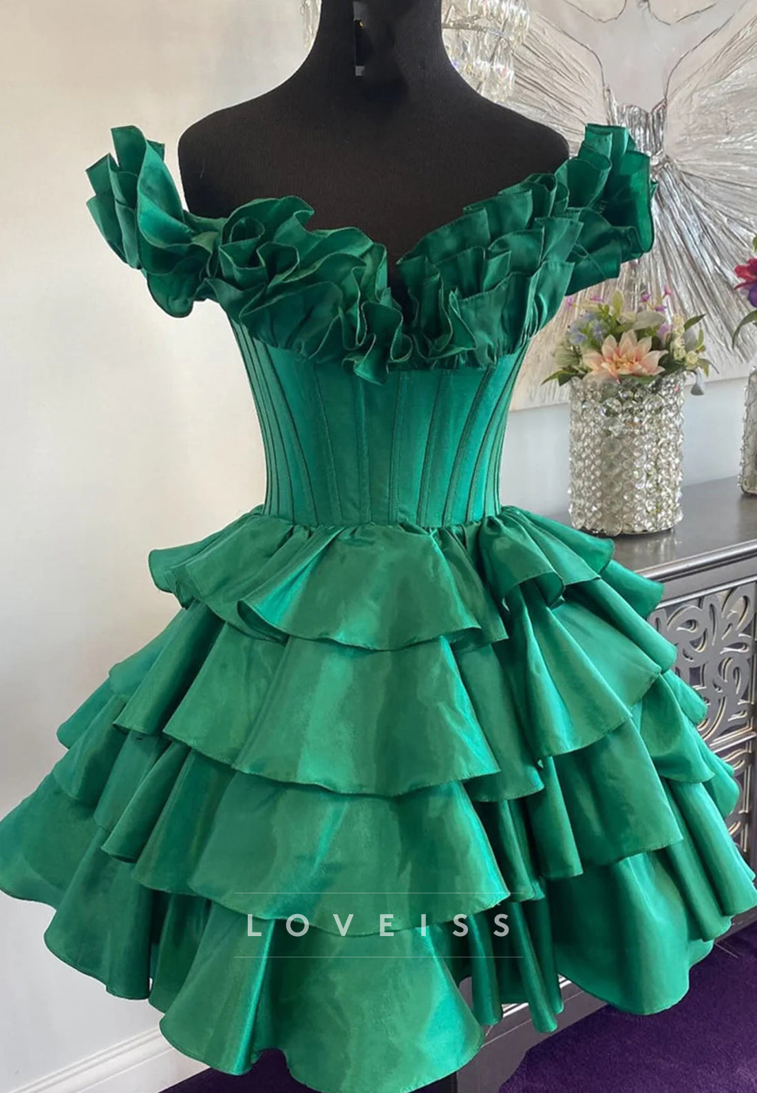 Off-Shoulder Sleeveless Ruffled Tiered A-Line Party Homecoming Dress