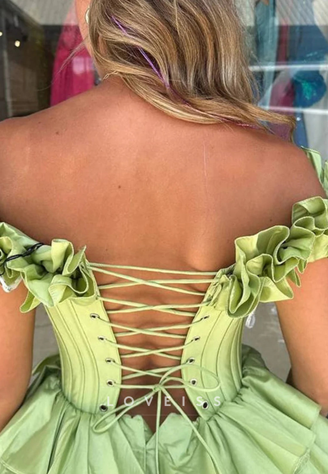 Off-Shoulder Sleeveless Ruffled Tiered A-Line Party Homecoming Dress