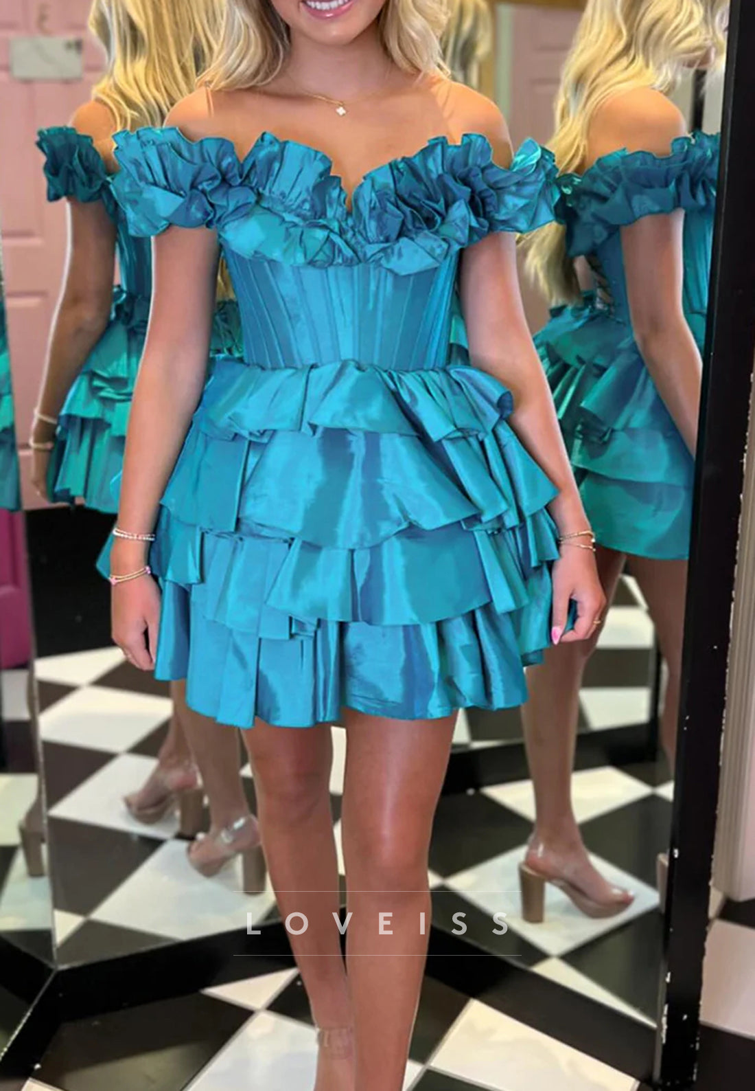 Off-Shoulder Sleeveless Ruffled Tiered A-Line Party Homecoming Dress