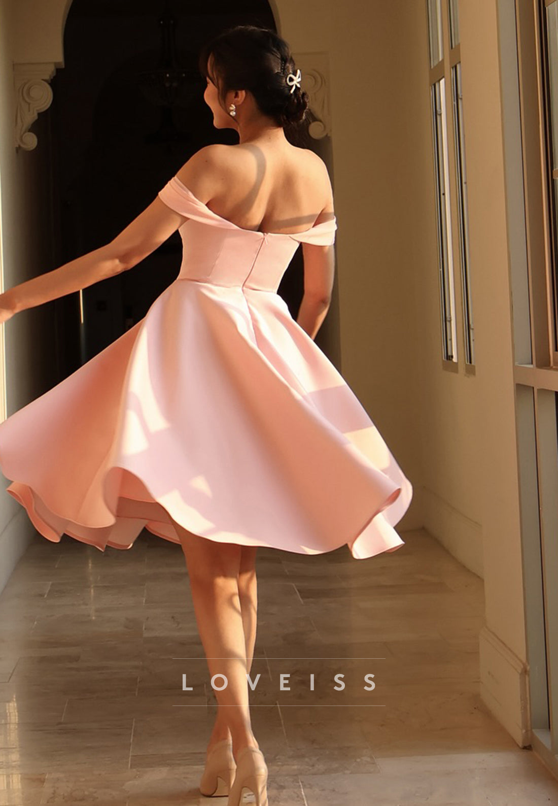 Off-Shoulder Sleeveless Satin Midi Simple Prom Dress