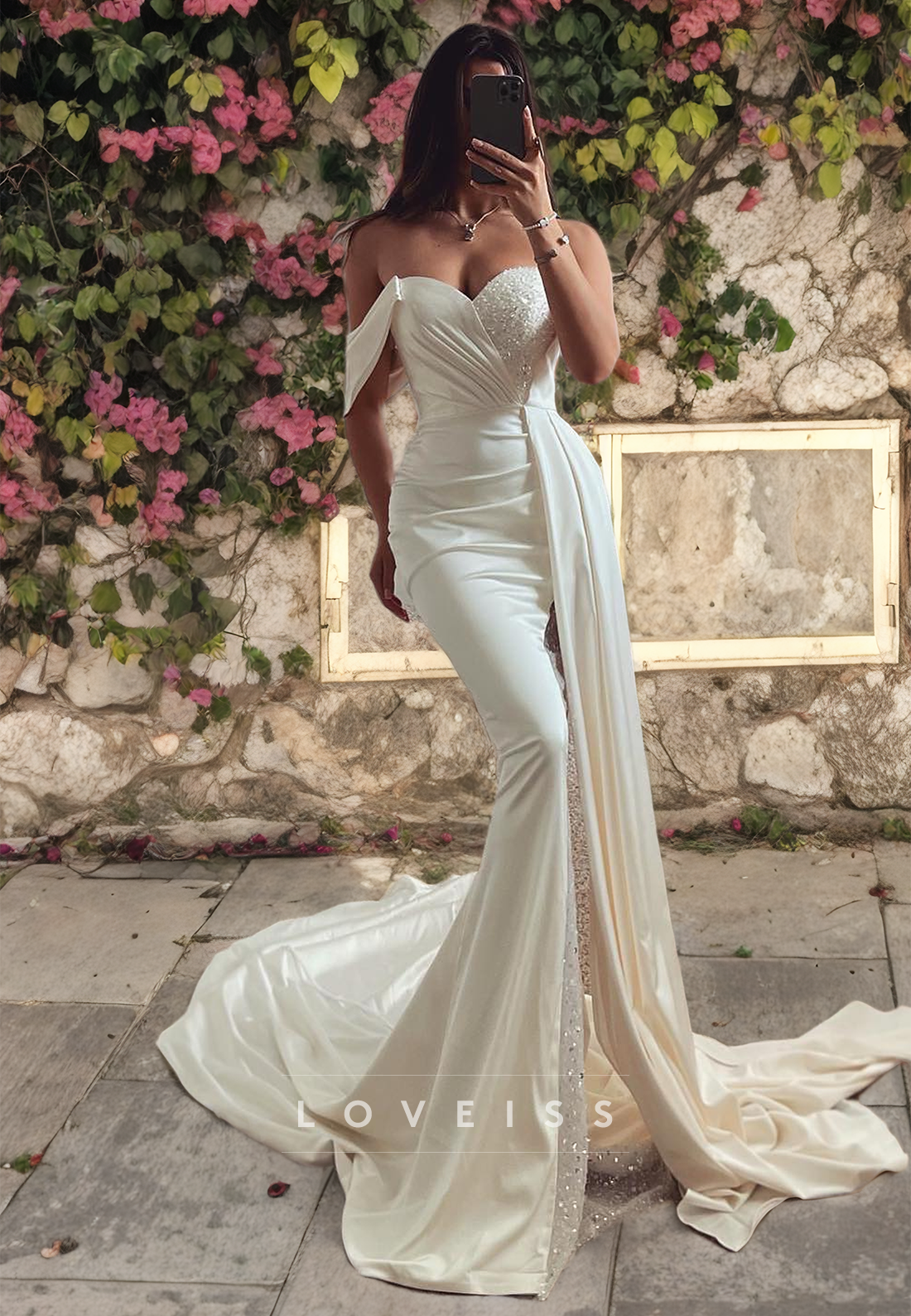 Off-Shoulder Sleeveless Sequins Mermaid Prom Dress