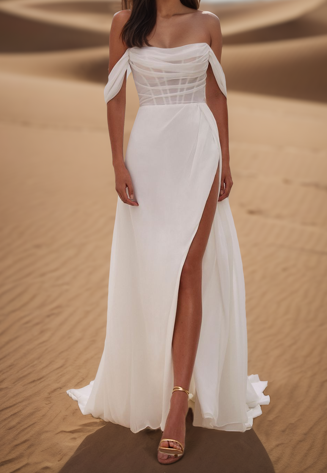 Off-Shoulder Sleeveless Side Slit Sheath Beach Wedding Dress