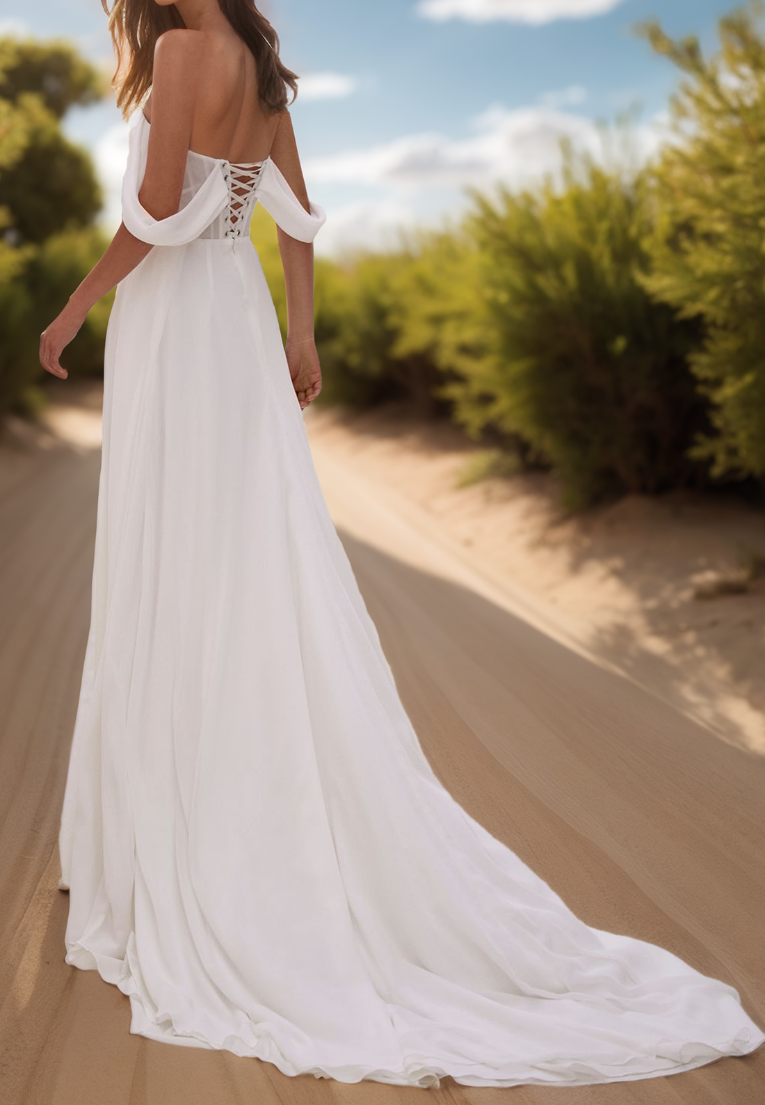 Off-Shoulder Sleeveless Side Slit Sheath Beach Wedding Dress