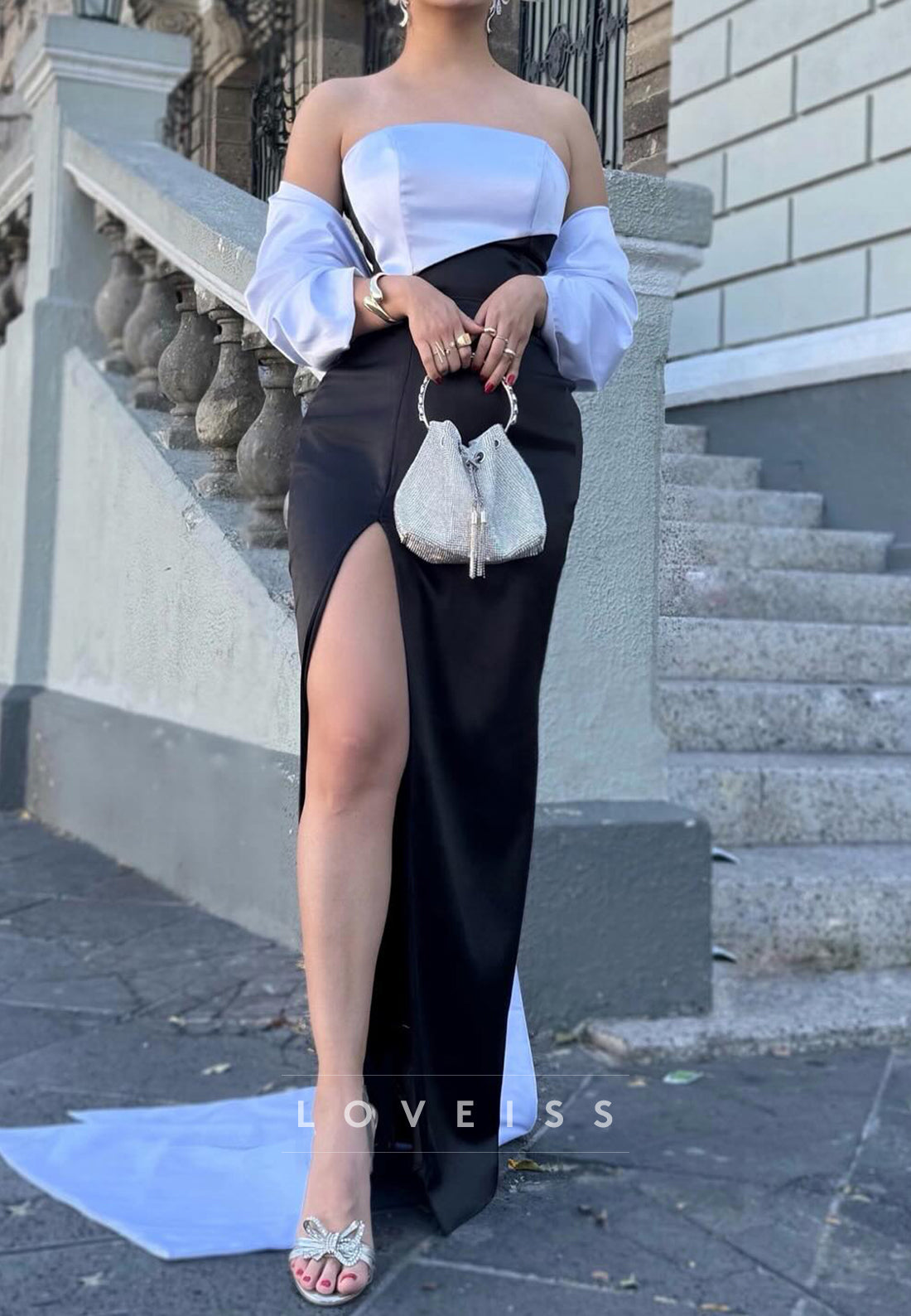 Off-Shoulder Sleeveless Side Slit Wedding Guesst Dress Sheatth Formal Dress