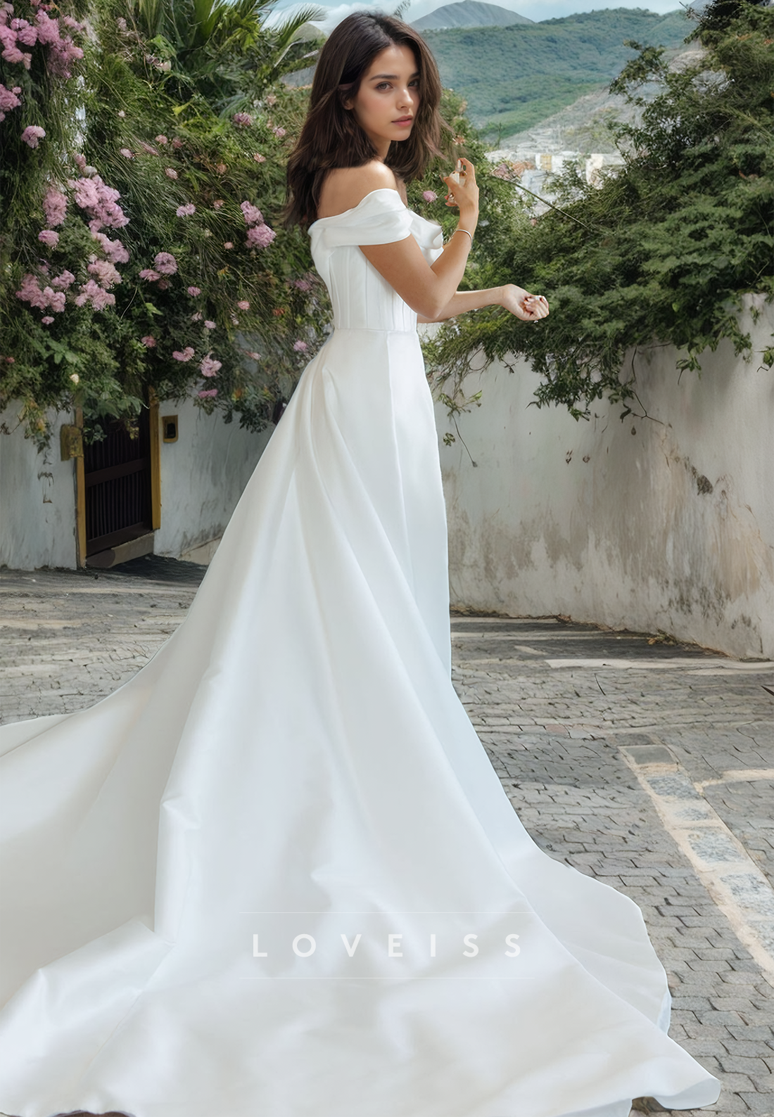 Off-Shoulder Sleeveless Sleek A-Line Beach Wedding Dress