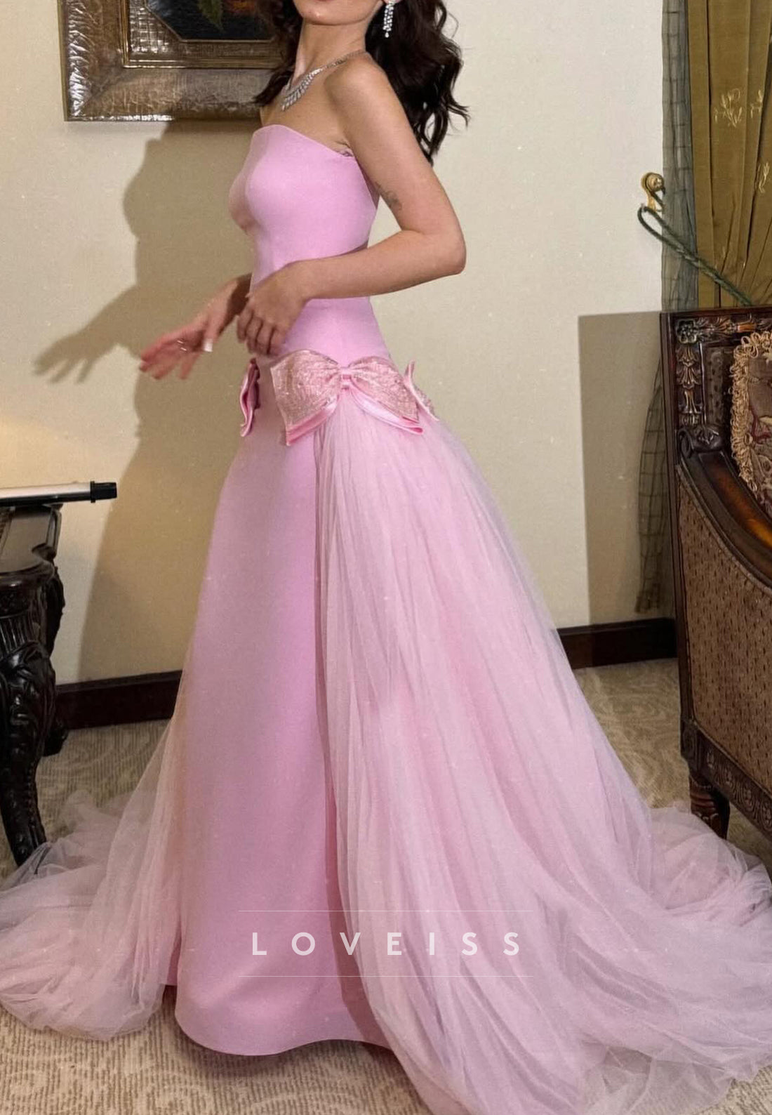 Off-Shoulder Sleeveless Sleek Bowknot Sheath Prom Dress