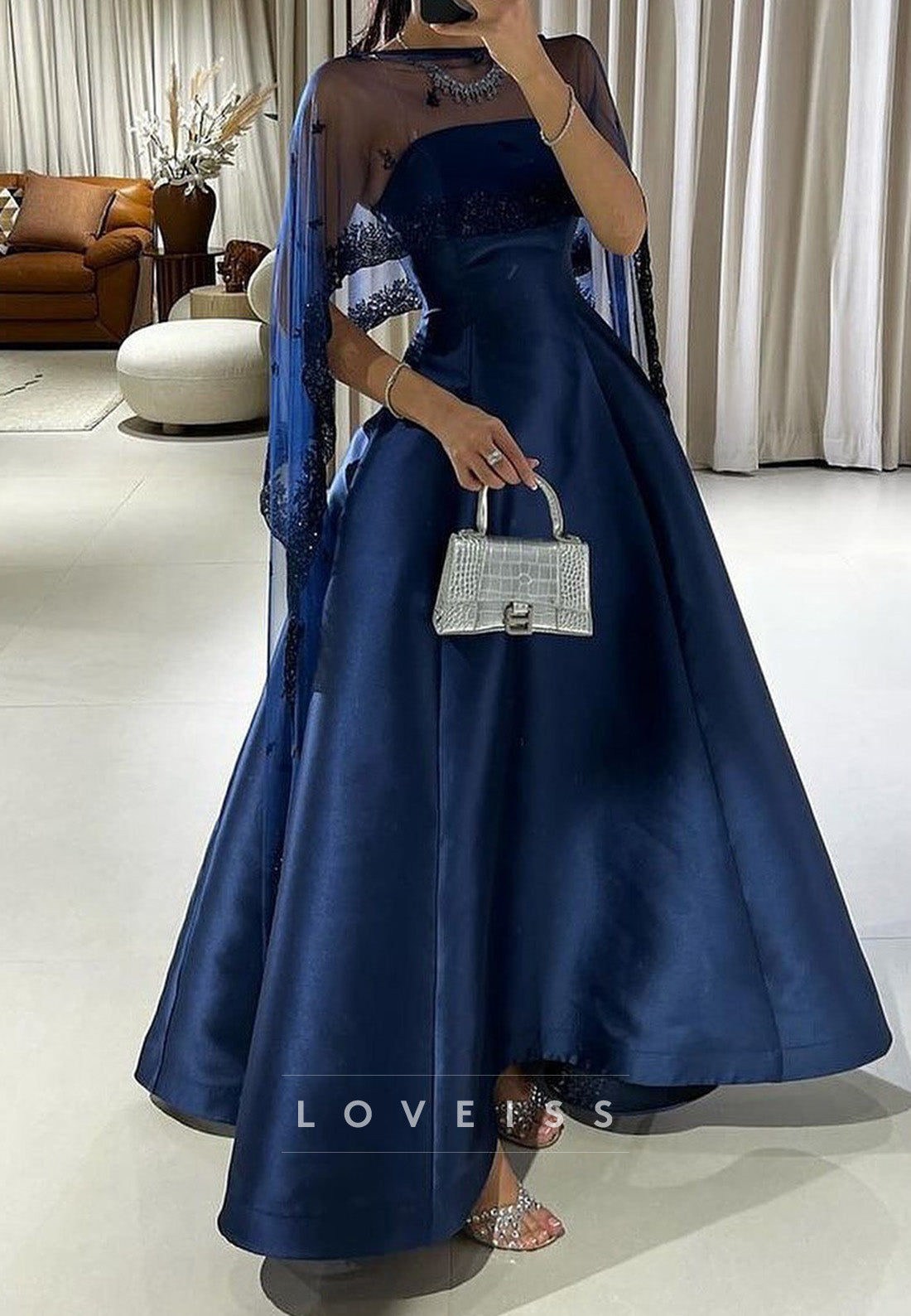 Off-Shoulder Sleeveless Sleek Satin A-Line Evening Dress