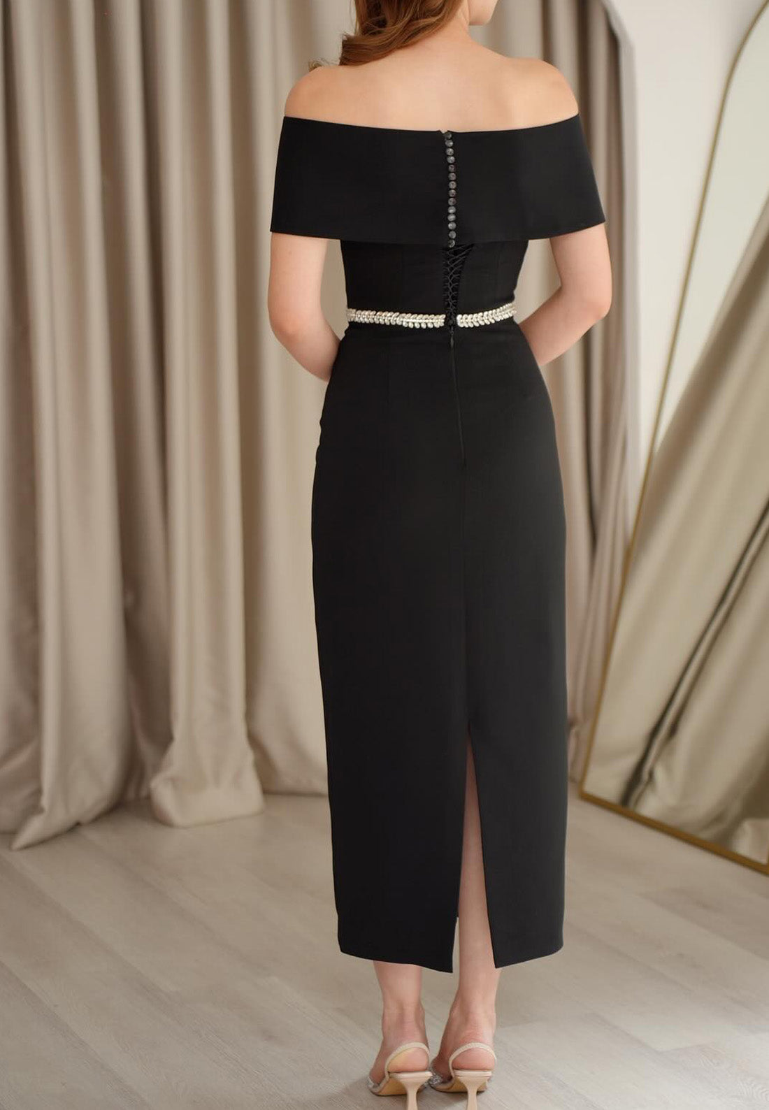 Off-Shoulder Sleeveless Sleek Sheath Mother of Bride Dress