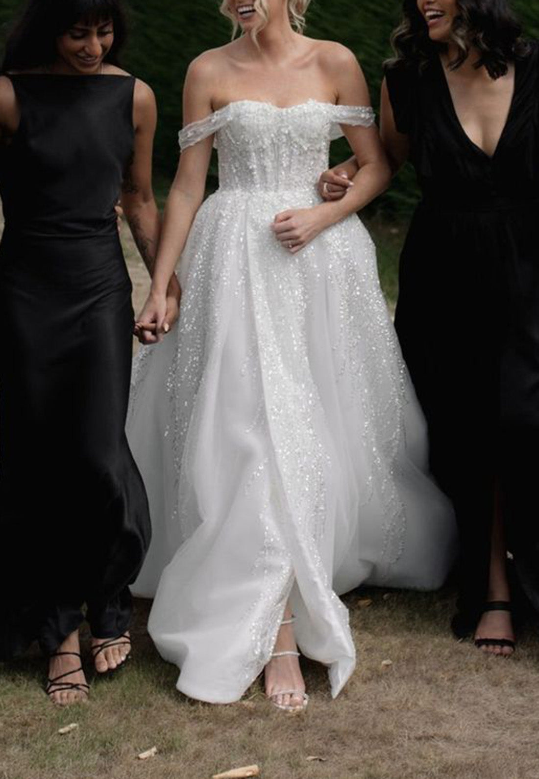 Off-Shoulder Sleeveless Sparkly A-Line Wedding Dress
