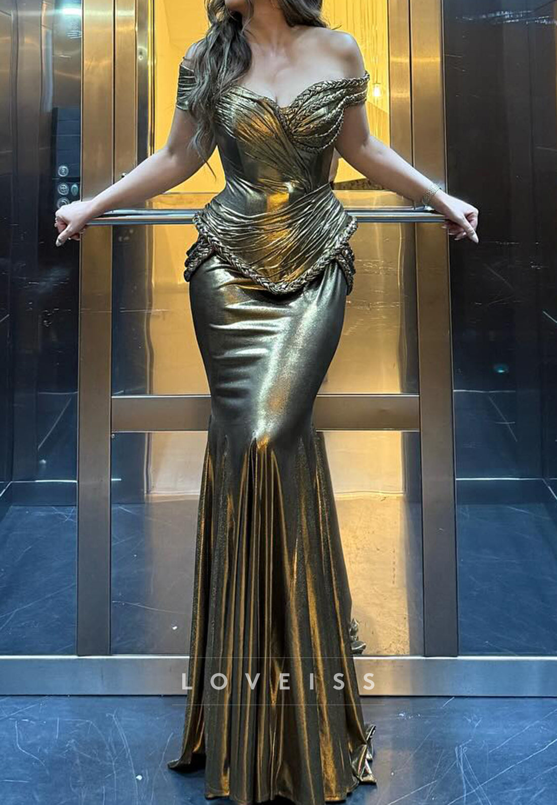 Off-Shoulder Sleeveless Sparkly Corset Mermaid Prom Dress