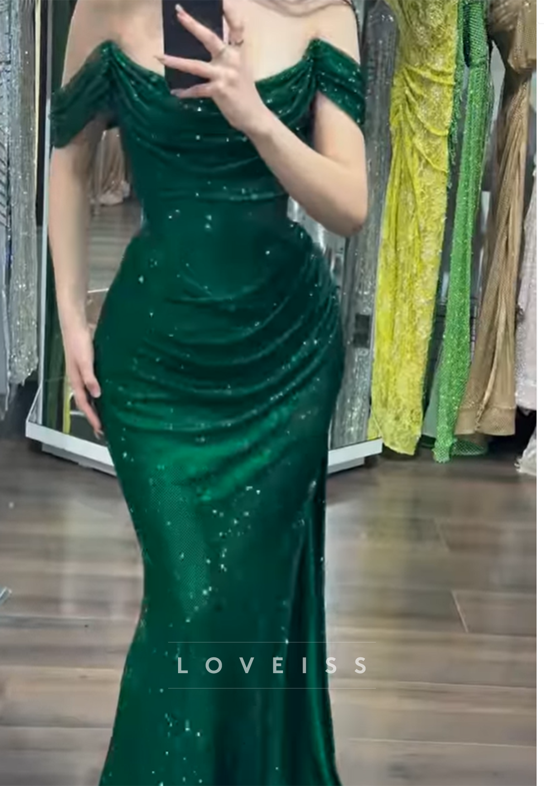 Off-Shoulder Sleeveless Sparkly Mermaid Prom Dress