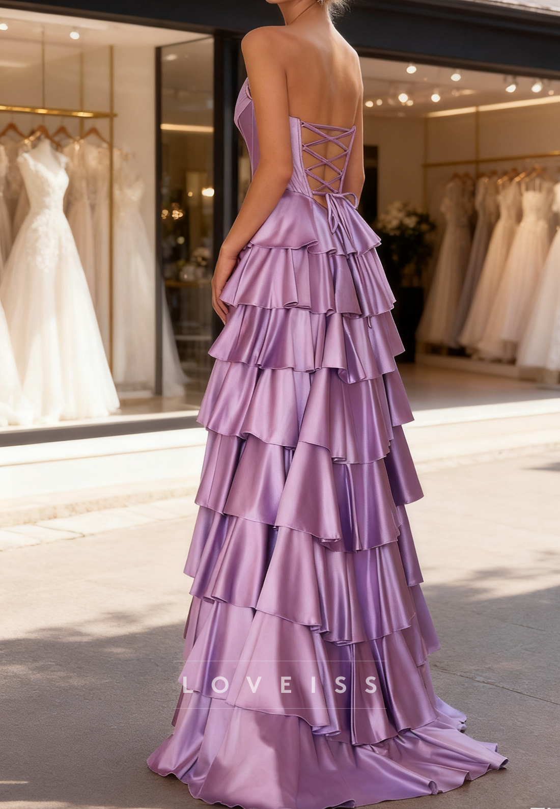 Off-Shoulder Sleeveless Tiered A-Line Prom Dress
