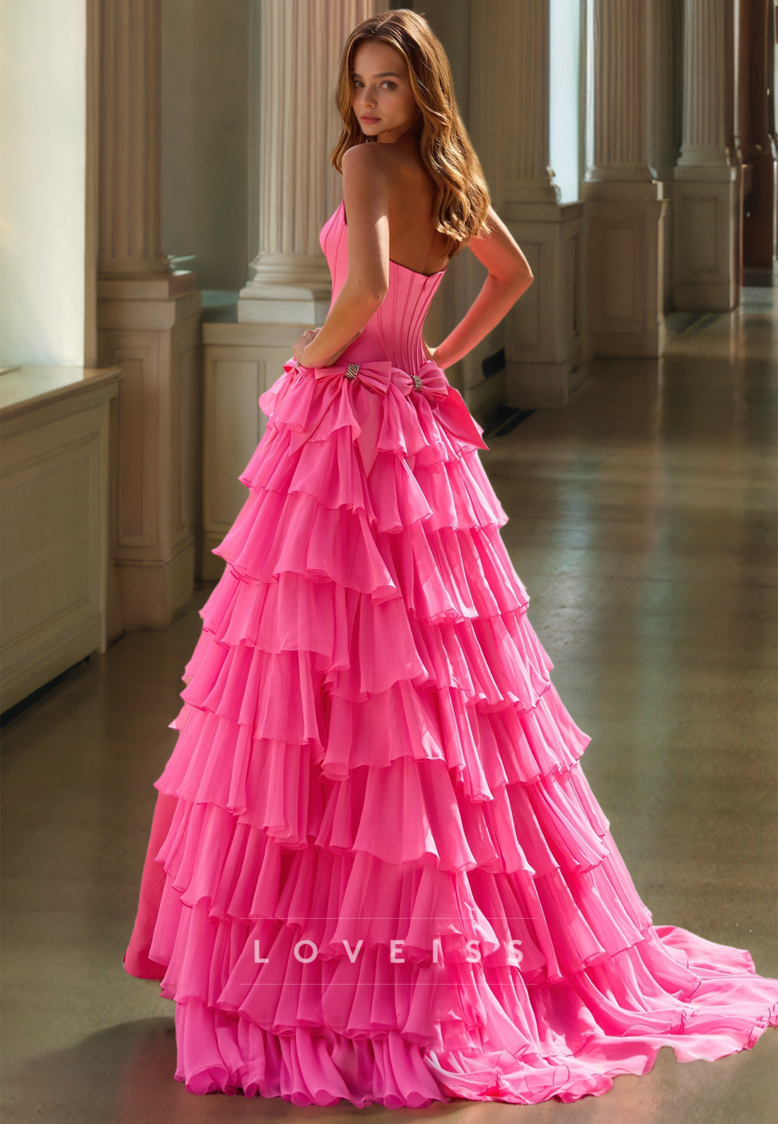 Off-Shoulder Sleeveless Tiered Side Slit A-Line Prom Dress