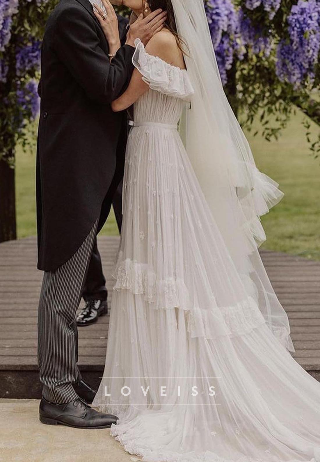 Off-Shoulder Sleeveless Tulle A-Line Boho Wedding Dress