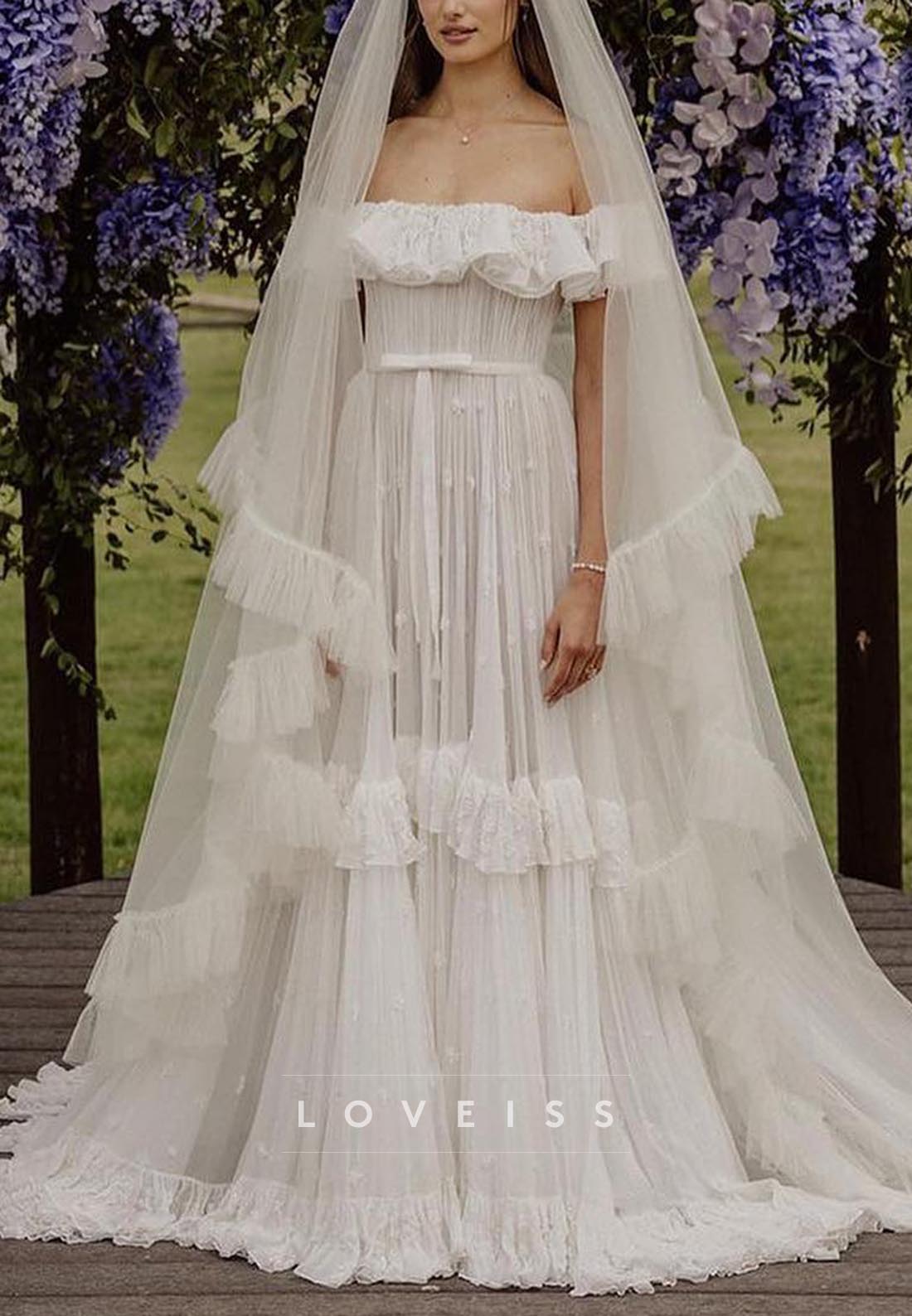 Off-Shoulder Sleeveless Tulle A-Line Boho Wedding Dress