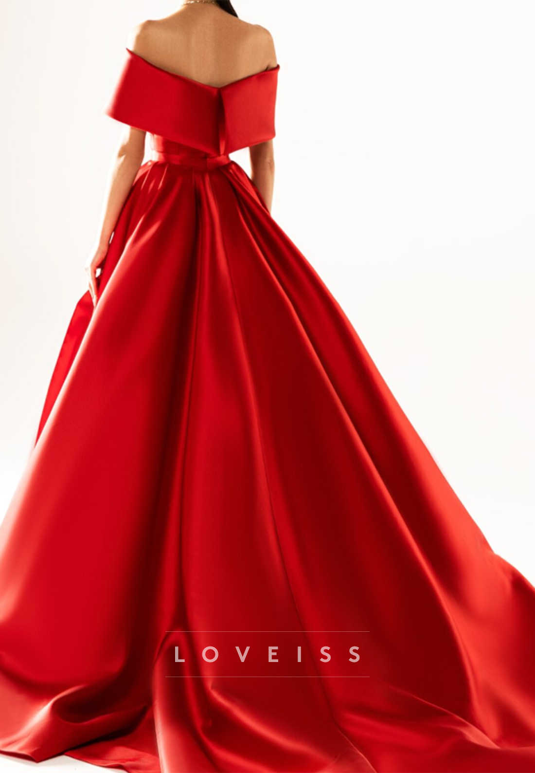 Off-Shoulder Sleeves Mikado Satin Mermaid Evening Dress