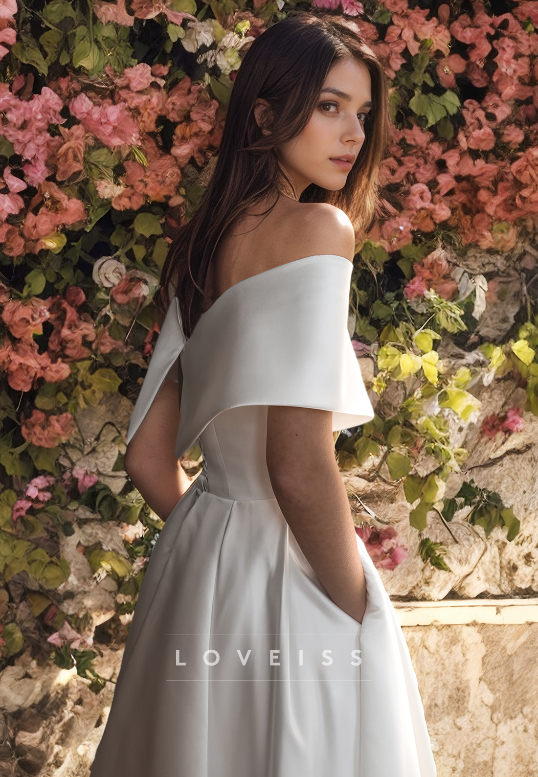 Off-Shoulder Sleeves Sleek Pleated A-Line Beach Wedding Dress