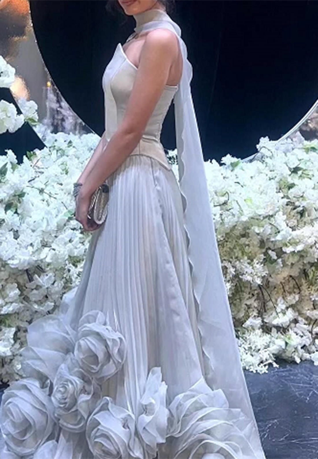 Off-Shoulder Sleevless 3D Floral Pleated A-Line Evening Dress