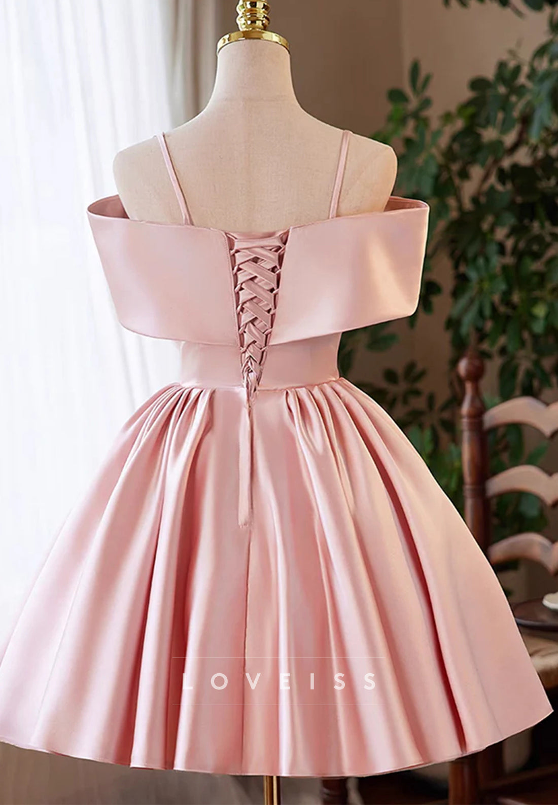 Off-Shoulder Spaghetti Straps 3D Floral A-Line Party Homecoming Dress
