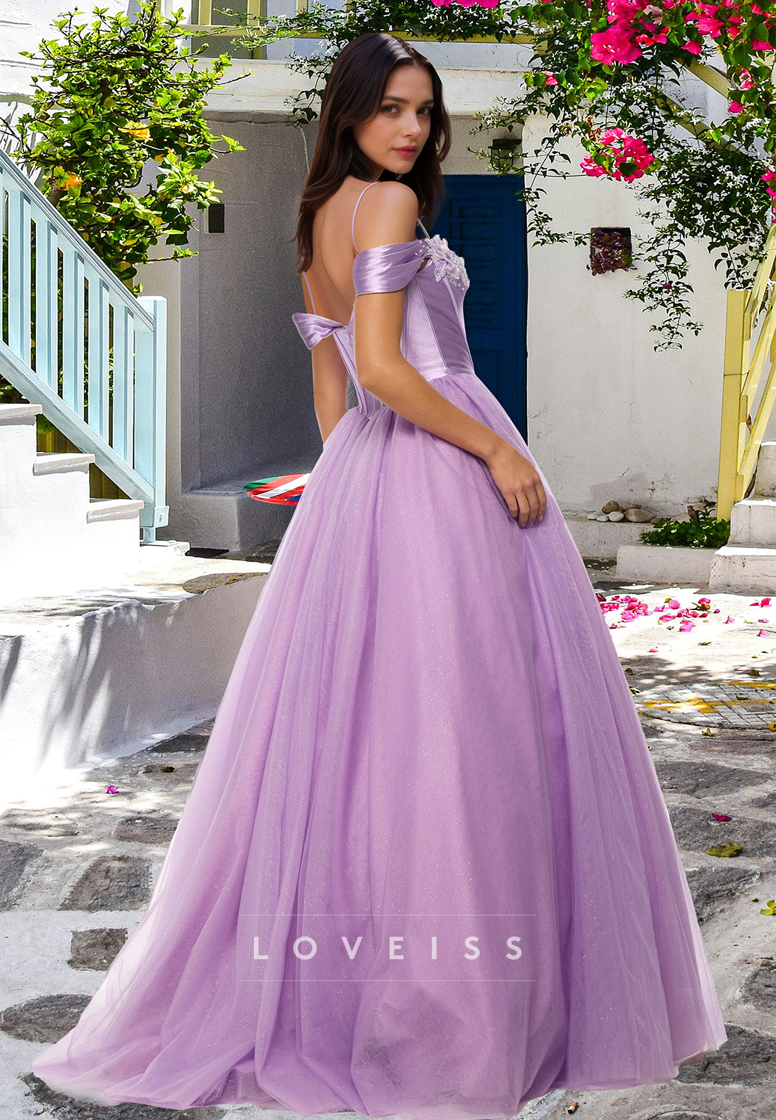 Off-Shoulder Spaghetti Straps Pleated A-Line Prom Dress