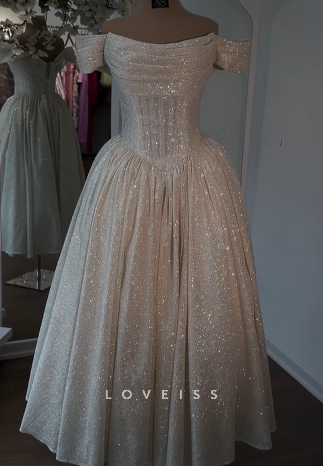 Off-Shoulder Sparkly Corset A-Line Prom Dress