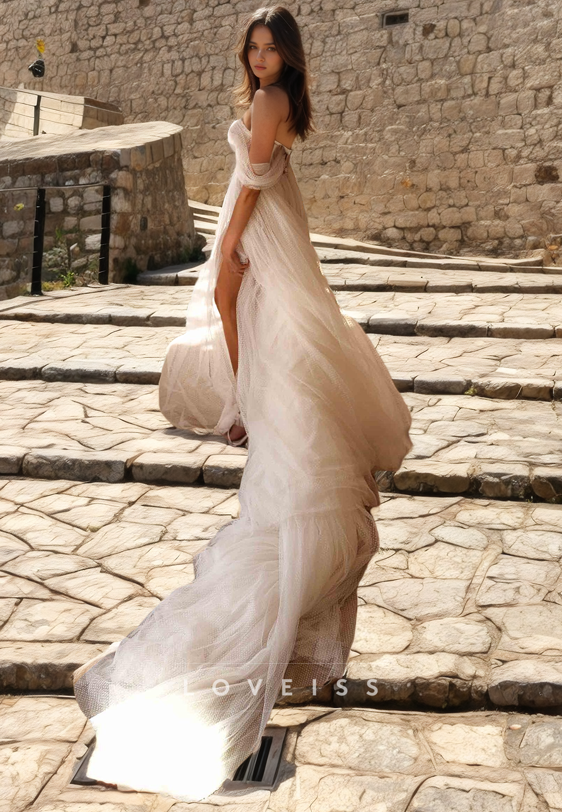 Off-Shoulder Straplee Tulle A-Line Wedding Dress