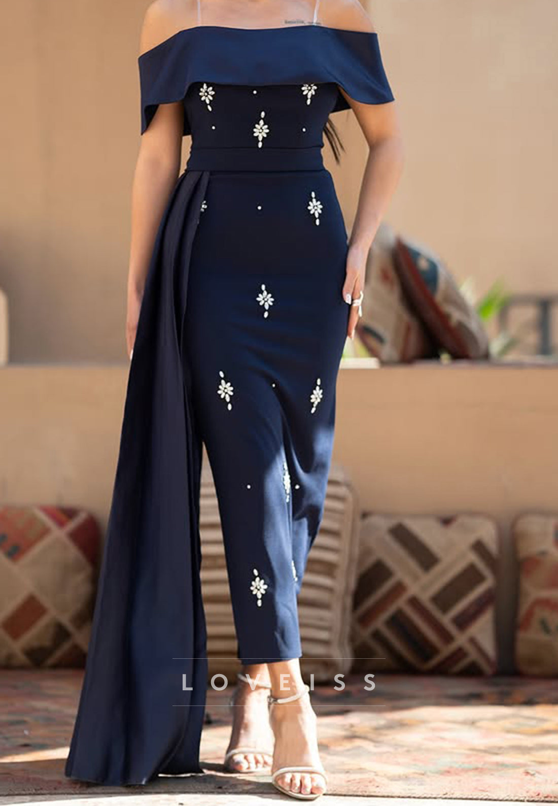 Off-Shoulder Strapless Beaded Mermaid Formal Dress